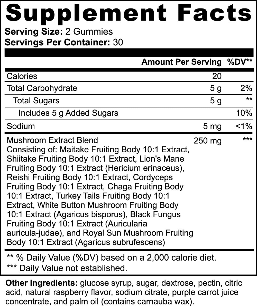 RASPBERRY MUSHROOM GUMMIES EXTRACT, 60 GUMMIES